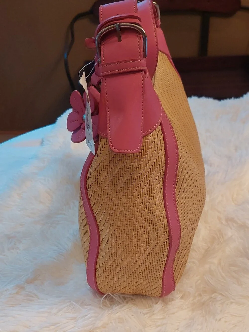 NWT Vintage Y2K Fossil Pink Straw Hobo Shoulder Bag ZB 9388